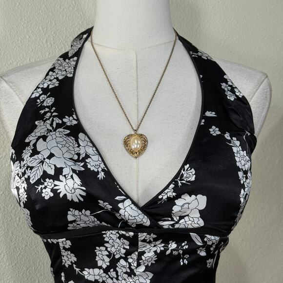 90s Y2k Satin Floral Halter Babydoll Dress Dark Coquette Dolly Coquette Femme M - Picture 3 of 4